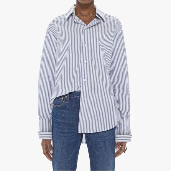 Mother Tops - Mother The Roomie Frenchie Shirt In Art School Button Up Top Blue Women’s Size M